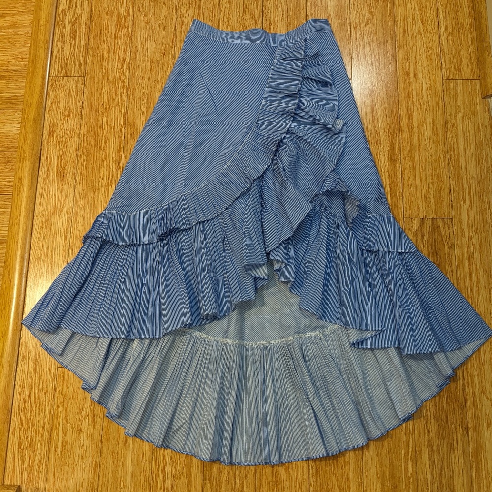 Chicwish Blue Stripes Applause of Ruffle Tiered Frill Hem Skirt Women's Small
